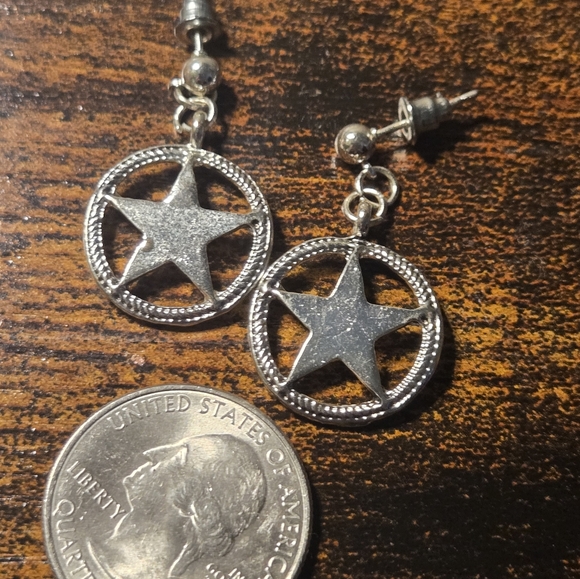 Silver Toned Star Dangle Earrings - Picture 3 of 5
